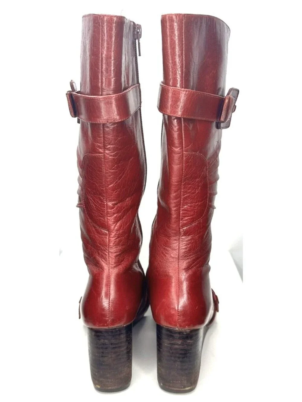 Miz Mooz Broadway Red Leather Knee High Wedge Boots Womens 6 Zip Boho Witchy - Picture 5 of 13